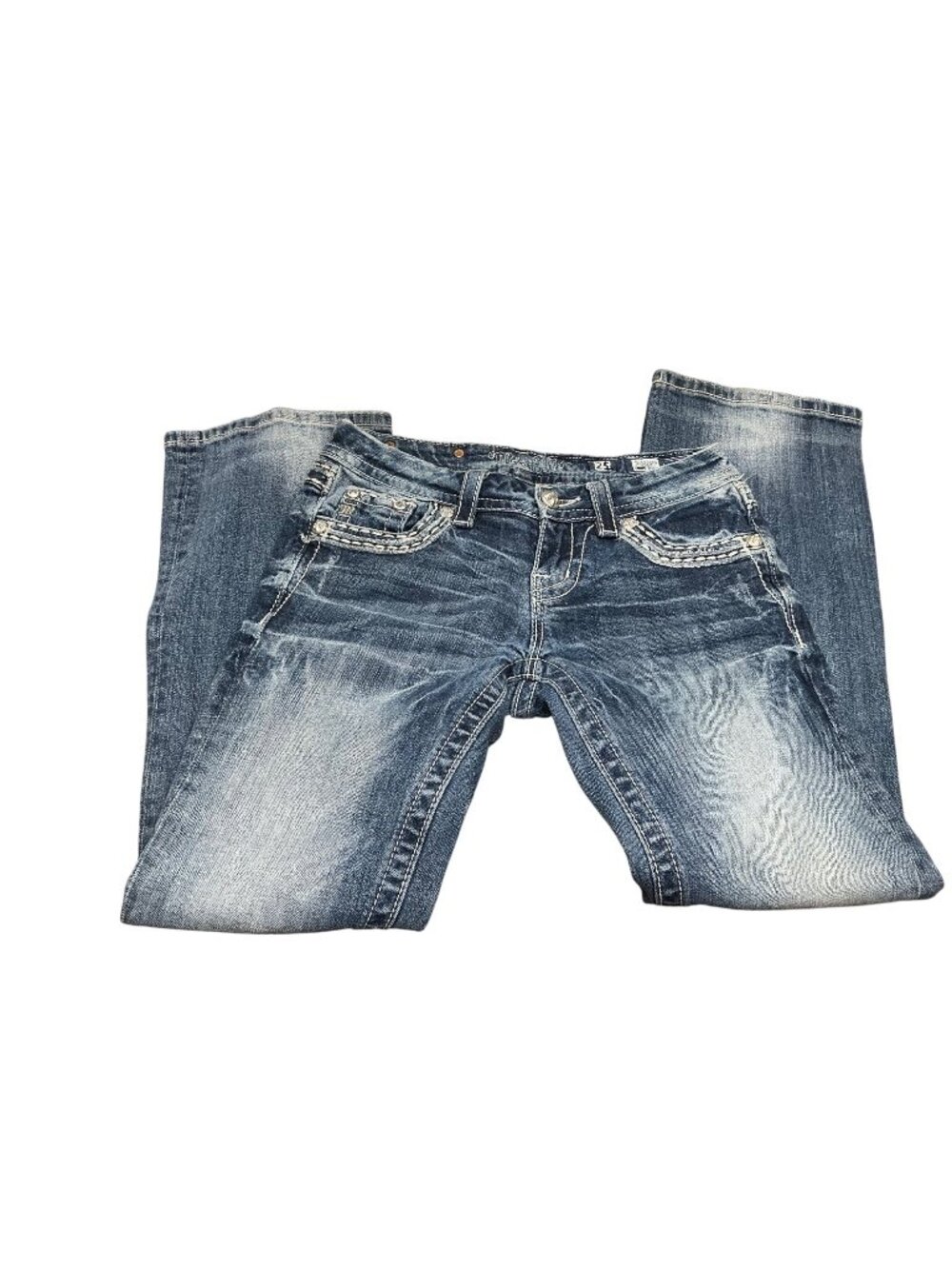 Miss Me Women’s Embellished Bootcut Jeans Rhinestone Distressed Denim Size 25